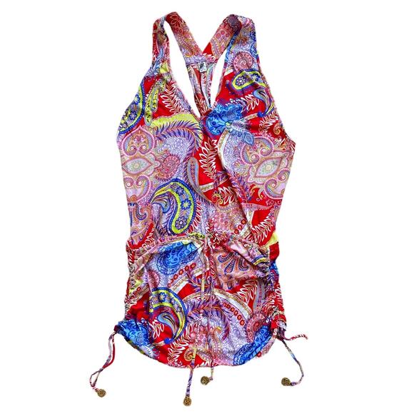 Luli Fama Rojo Dynasty T-Back Mini Dress Swim Coverup Size M - Picture 4 of 12